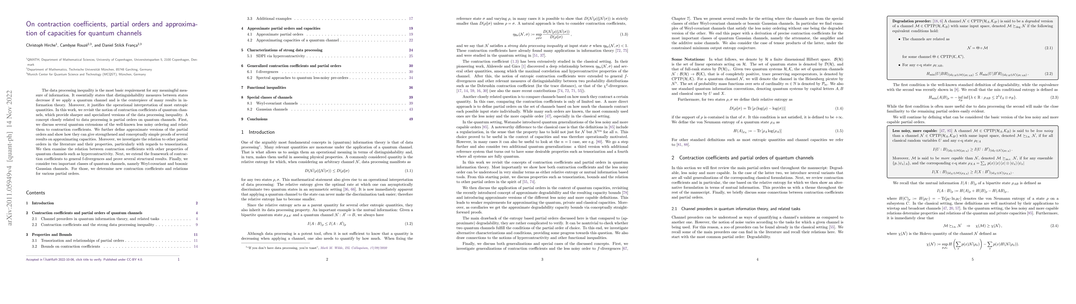 Thumbnail for On contraction coefficients, partial orders and approximation of
  capacities for quantum channels