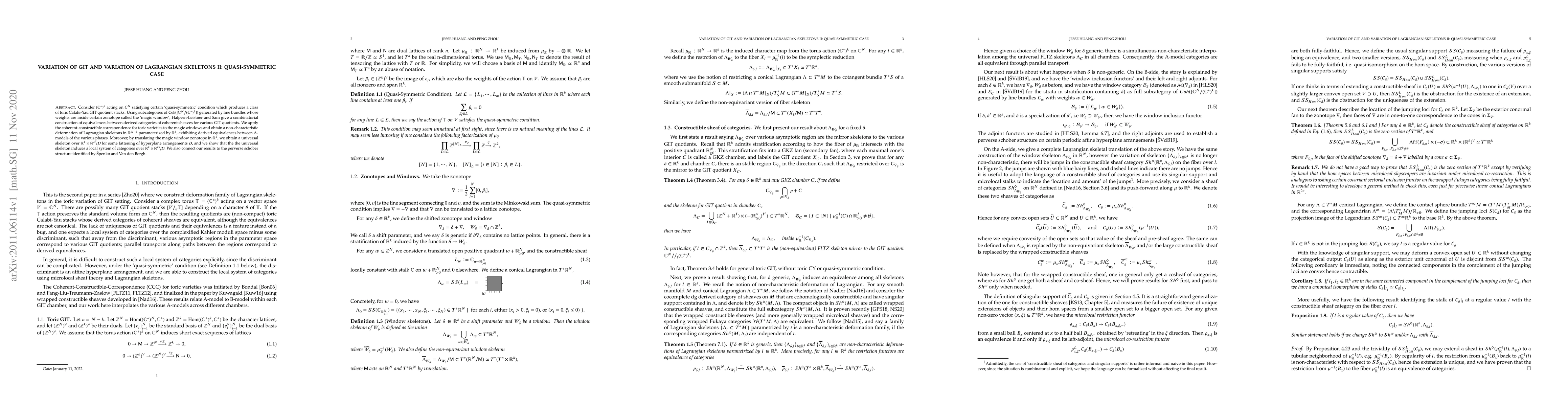 Thumbnail for Variation of GIT and Variation of Lagrangian Skeletons II:
  Quasi-Symmetric Case