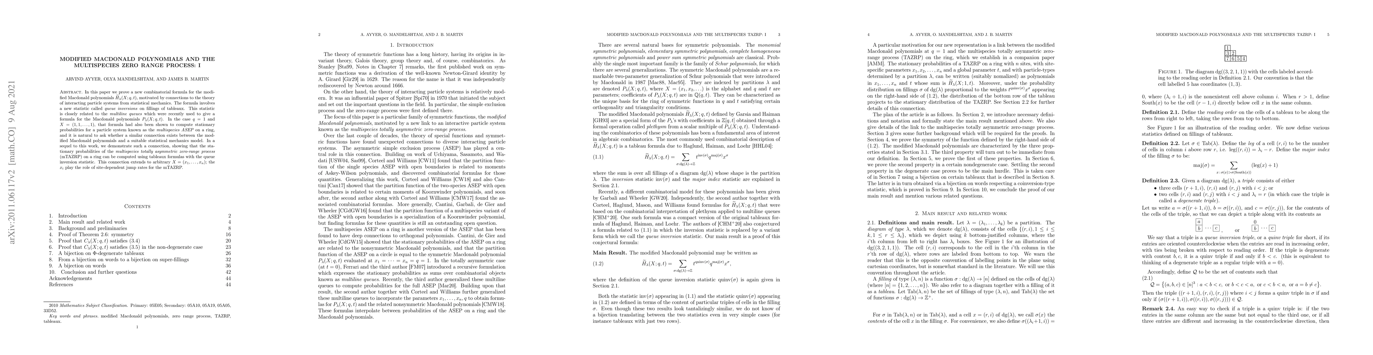 Thumbnail for Modified Macdonald polynomials and the multispecies zero range process:
  I