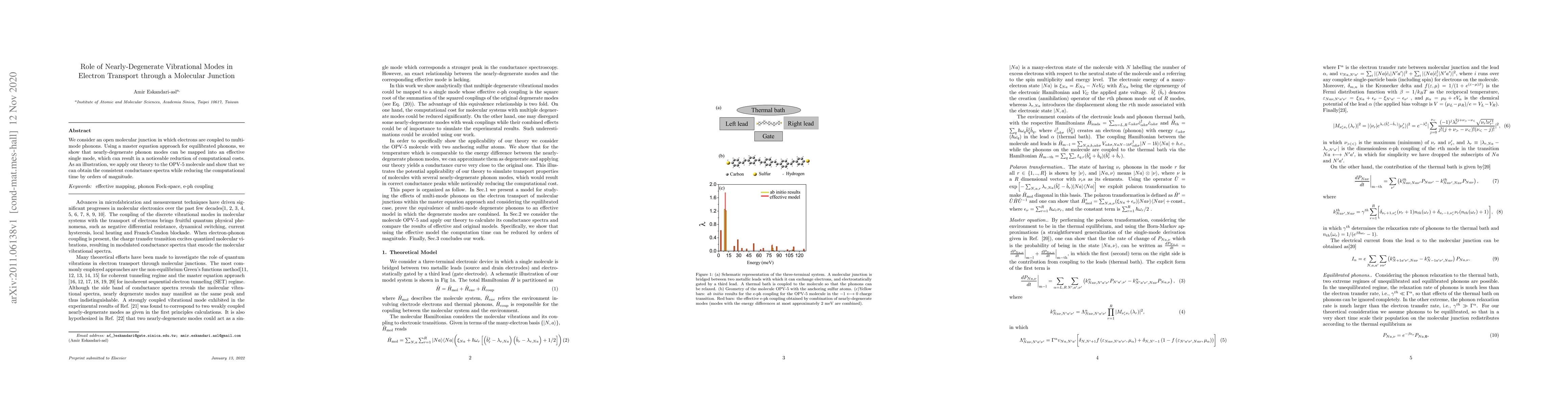 Thumbnail for Role of Nearly-Degenerate Vibrational Modes in Electron Transport
  through a Molecular Junction