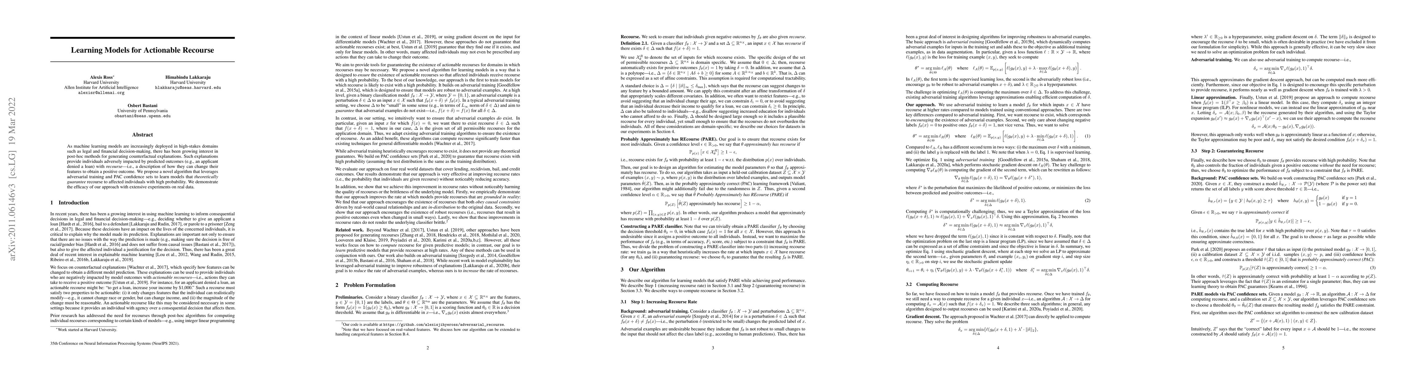 Thumbnail for Learning Models for Actionable Recourse