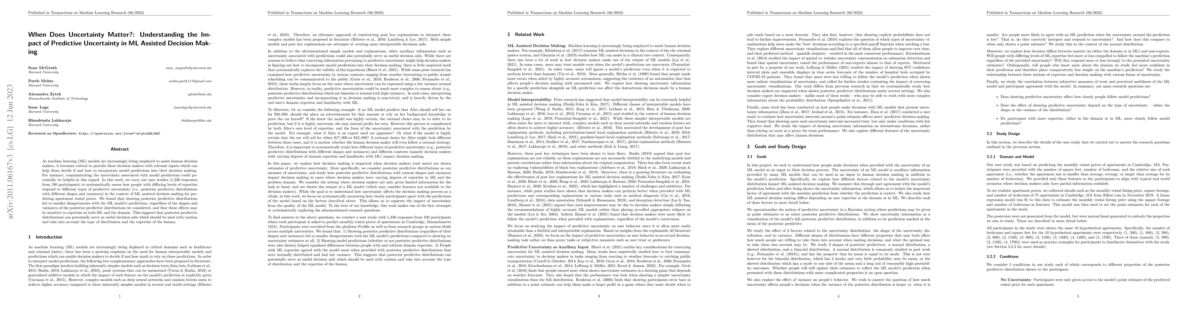 Thumbnail for When Does Uncertainty Matter?: Understanding the Impact of Predictive
  Uncertainty in ML Assisted Decision Making