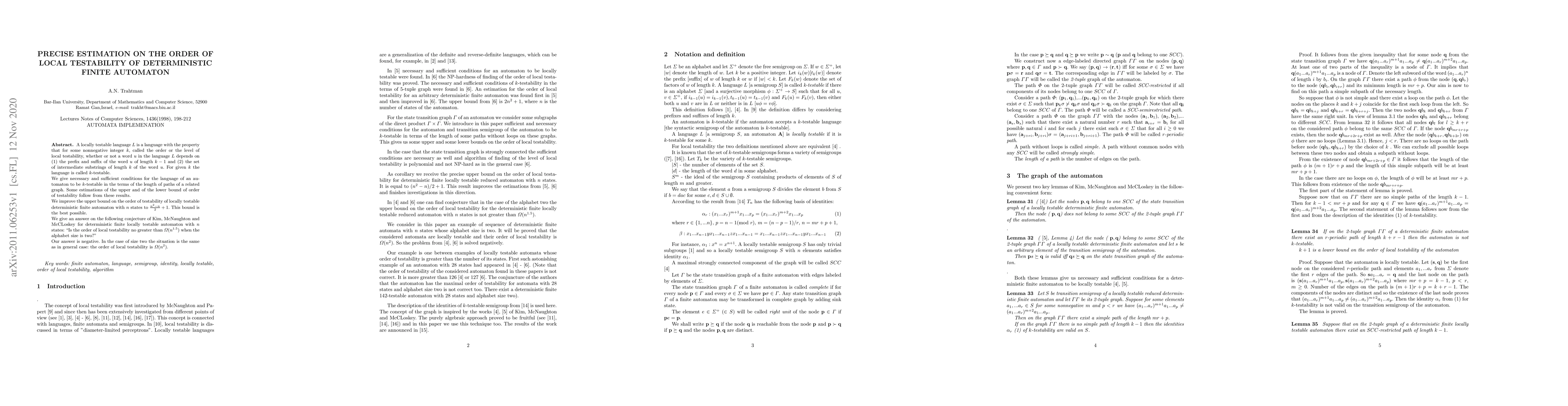 Thumbnail for Precise estimation on the order of local testability of deterministic
  finite automaton