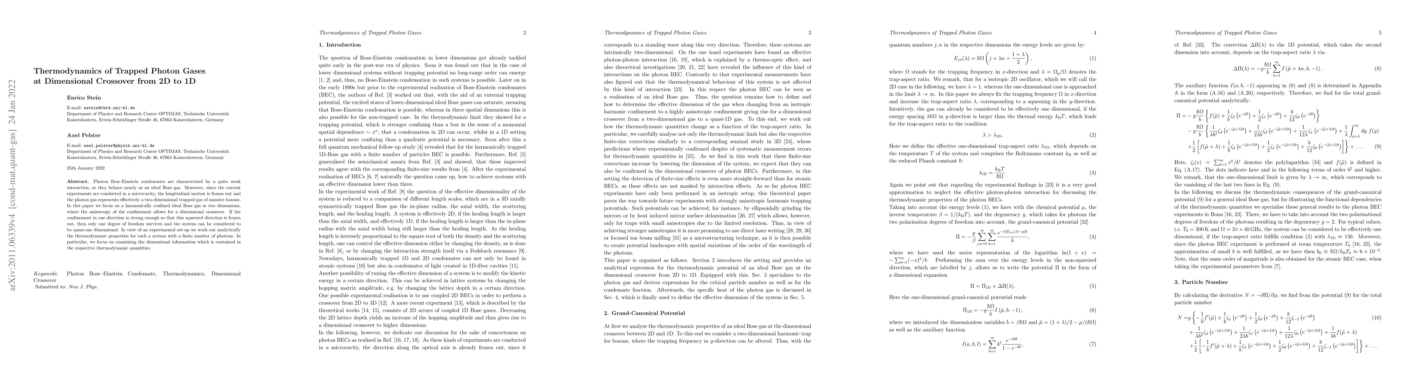 Thumbnail for Thermodynamics of Trapped Photon Gases at Dimensional Crossover from 2D
  to 1D