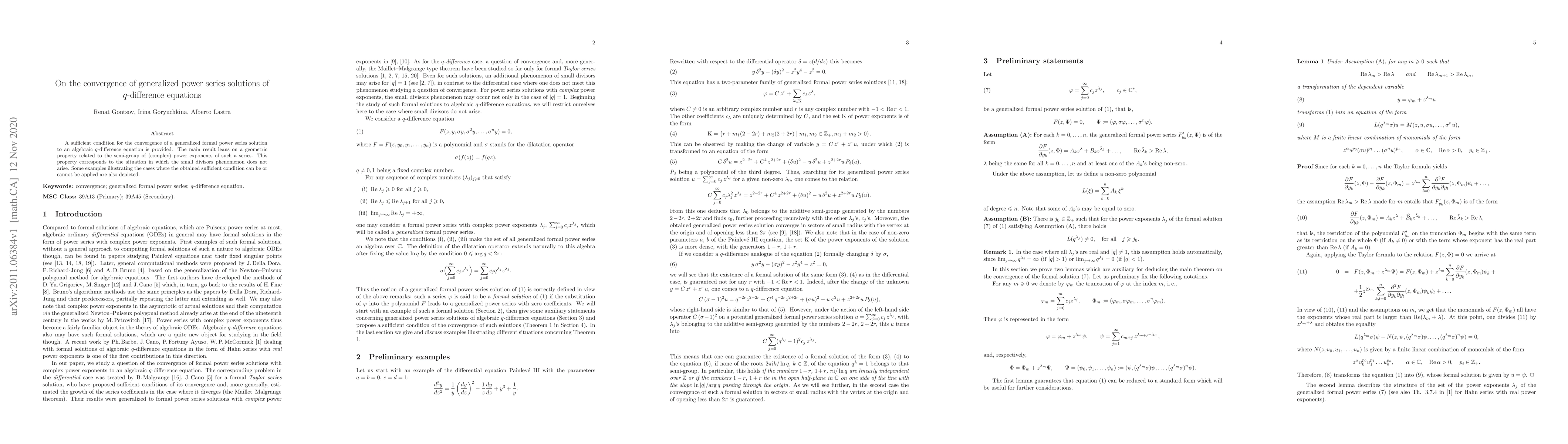 Thumbnail for On the convergence of generalized power series solutions of
  $q$-difference equations