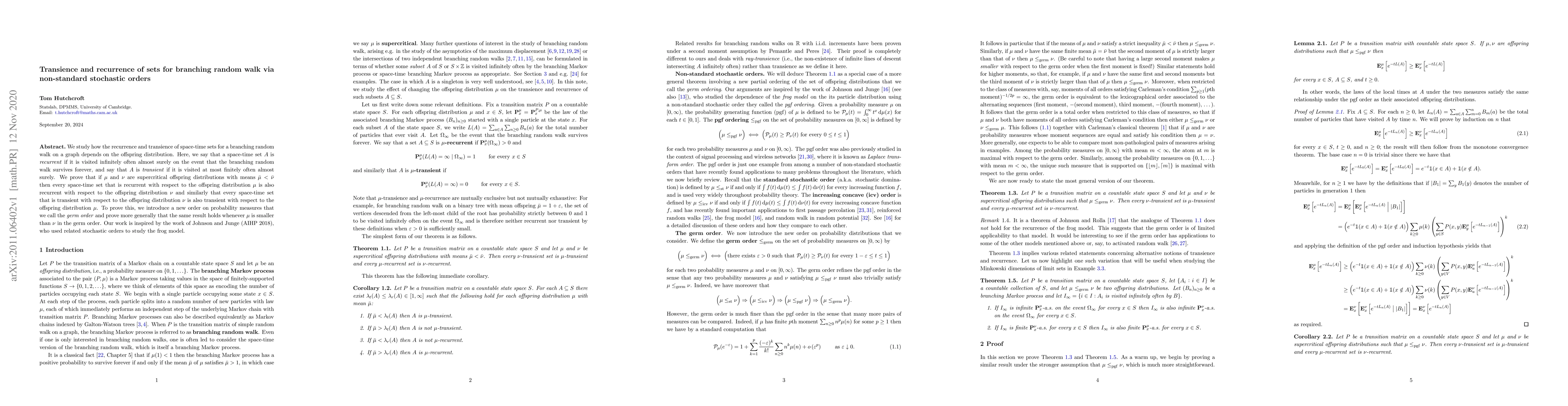 Thumbnail for Transience and recurrence of sets for branching random walk via
  non-standard stochastic orders