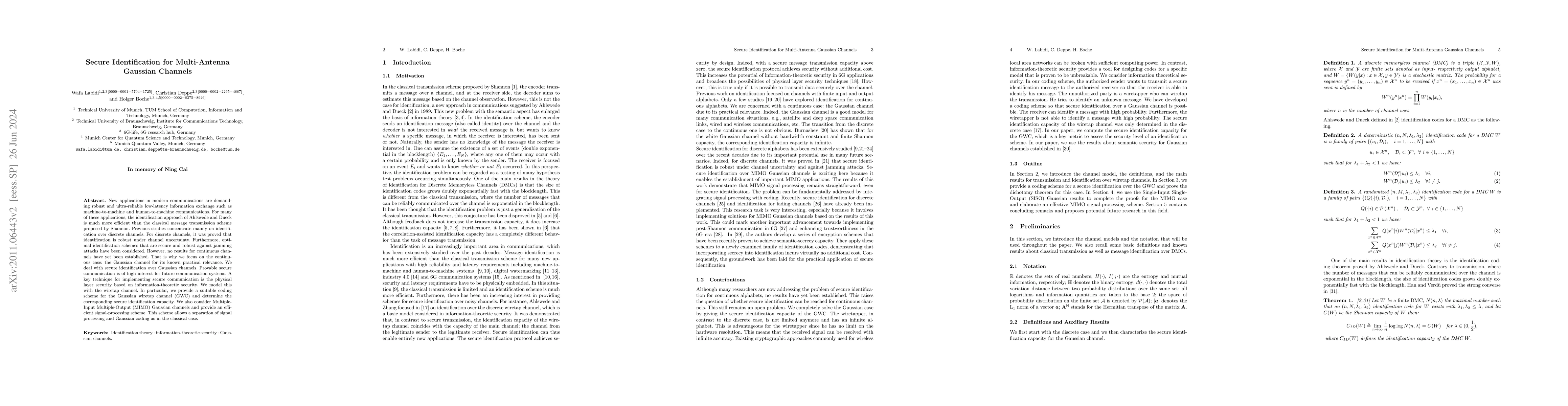 Thumbnail for Secure Identification for Gaussian Channels and Identification for
  Multi-Antenna Gaussian Channels