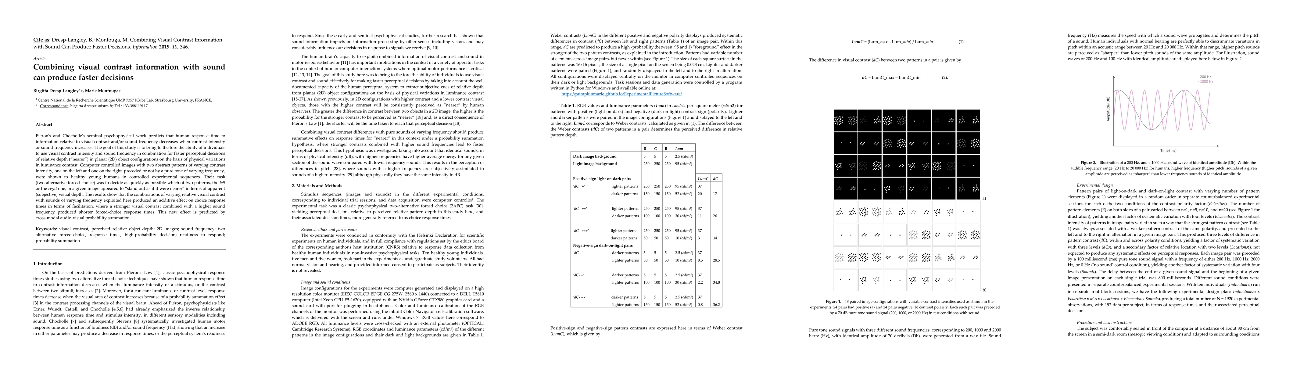 Thumbnail for Combining visual contrast information with sound can produce faster
  decisions