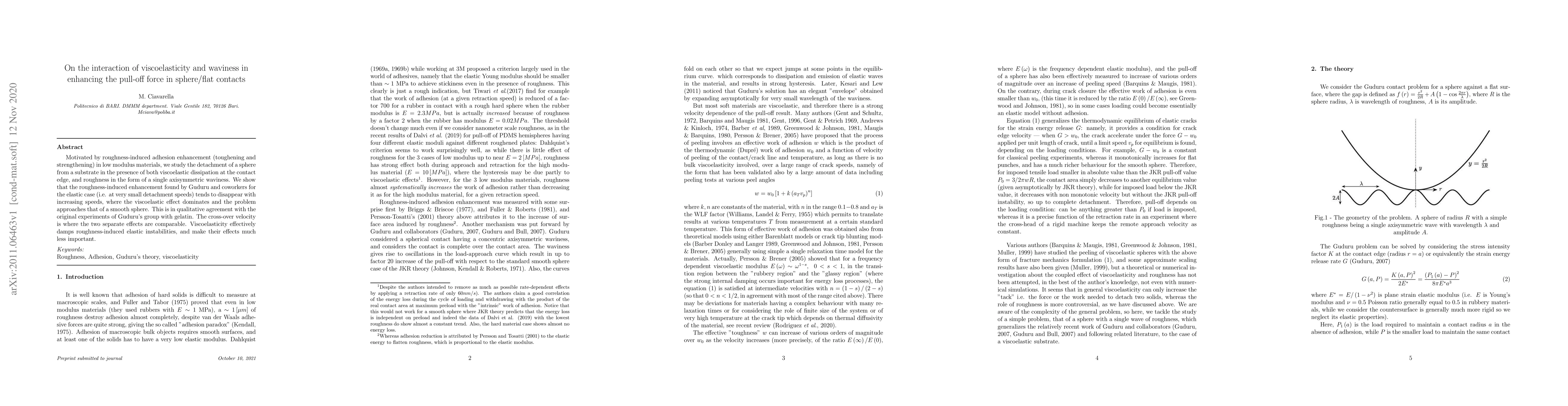 Thumbnail for On the interaction of viscoelasticity and waviness in enhancing the
  pull-off force in sphere/flat contacts