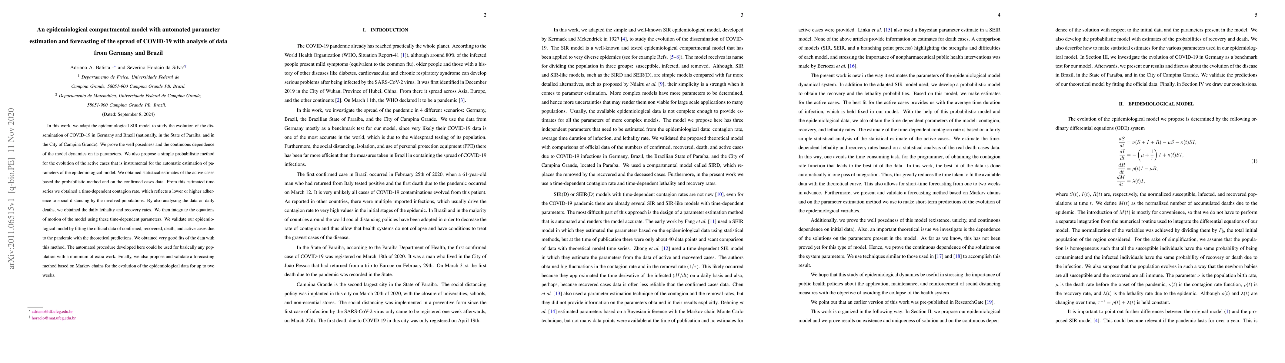Thumbnail for An epidemiological compartmental model with automated parameter
  estimation and forecasting of the spread of COVID-19 with analysis of data
  from Germany and Brazil