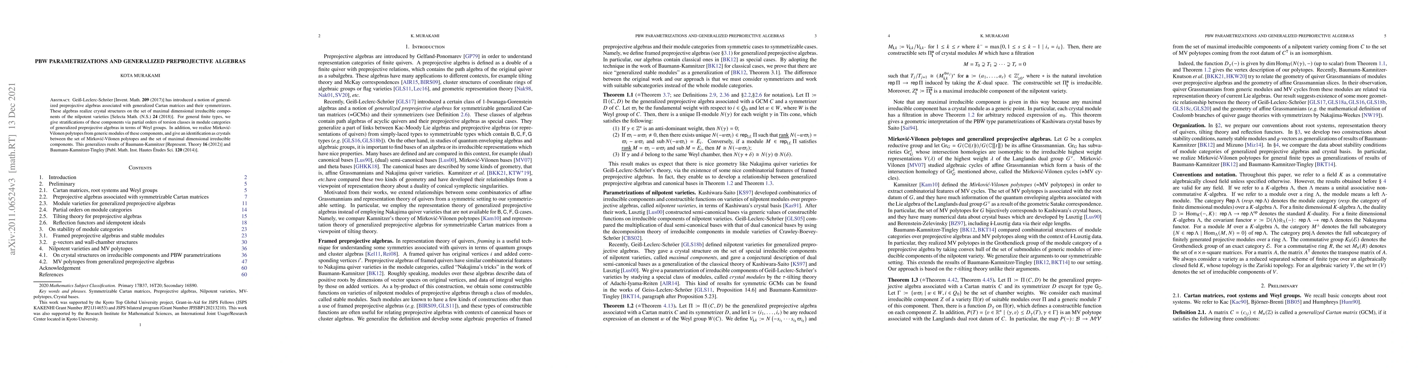 Thumbnail for PBW parametrizations and generalized preprojective algebras