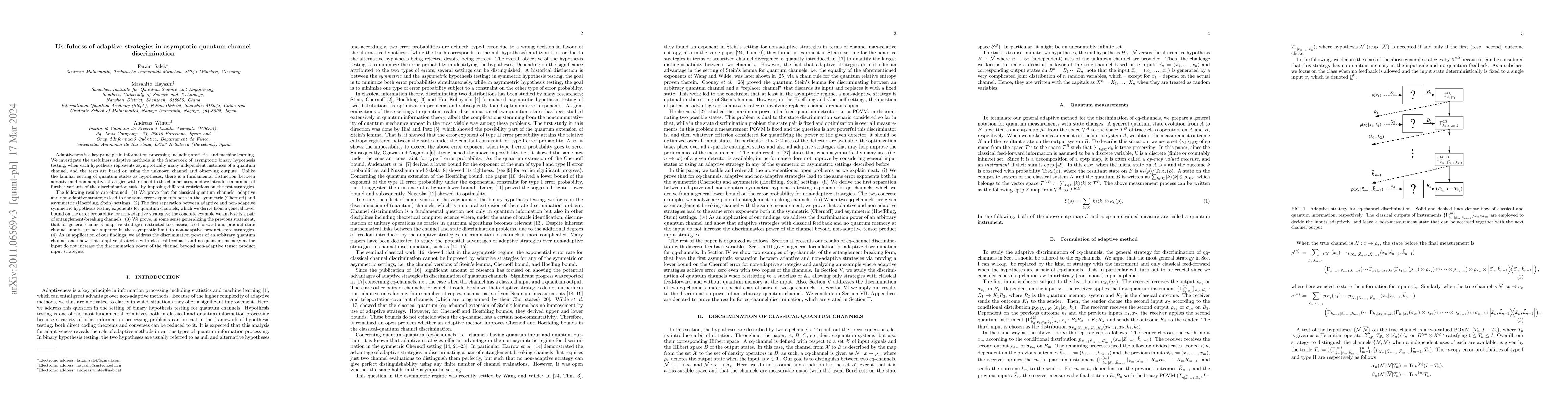 Thumbnail for Usefulness of adaptive strategies in asymptotic quantum channel
  discrimination