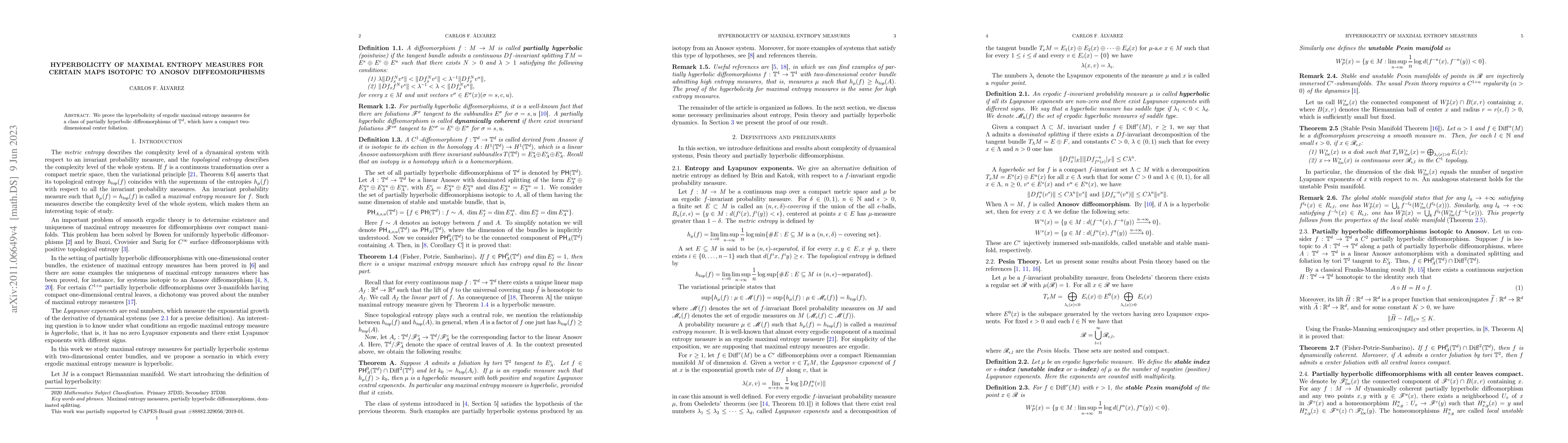 Thumbnail for Hyperbolicity of maximal entropy measures for certain maps isotopic to
  Anosov