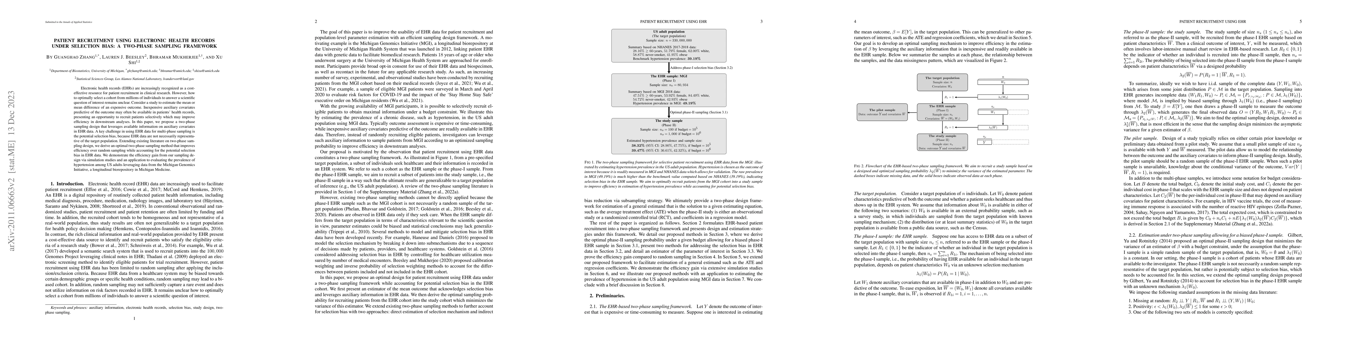 Thumbnail for Patient Recruitment Using Electronic Health Records Under Selection
  Bias: a Two-phase Sampling Framework