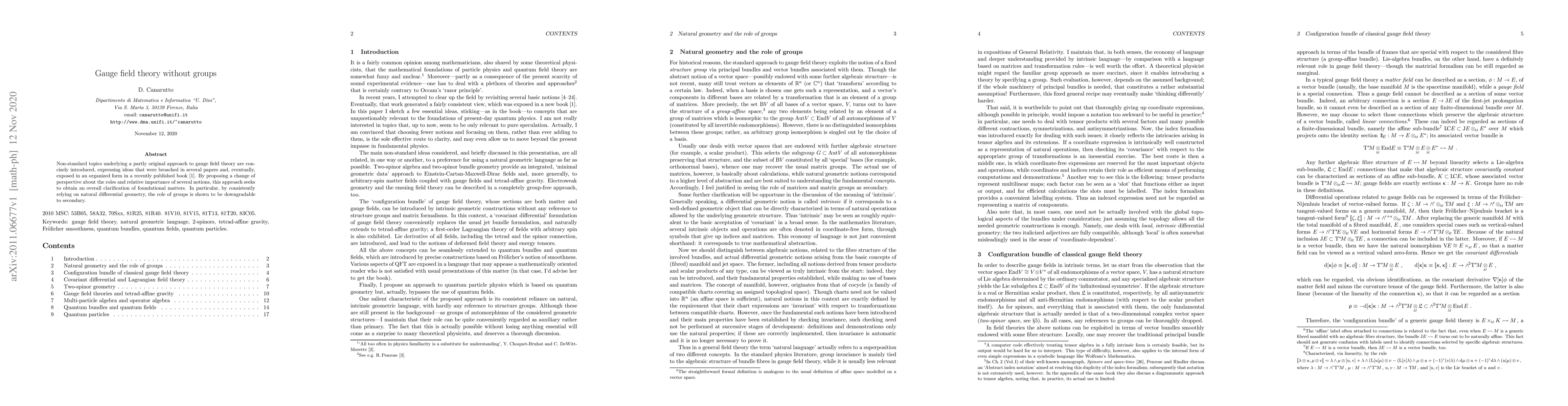 Thumbnail for Gauge field theory without groups