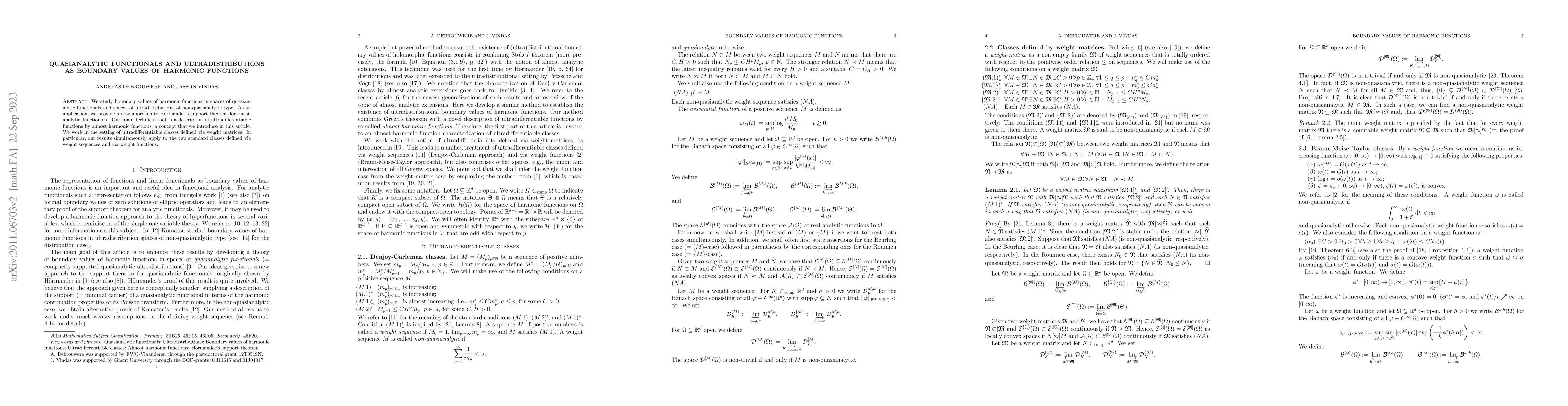 Thumbnail for Quasianalytic functionals and ultradistributions as boundary values of
  harmonic functions
