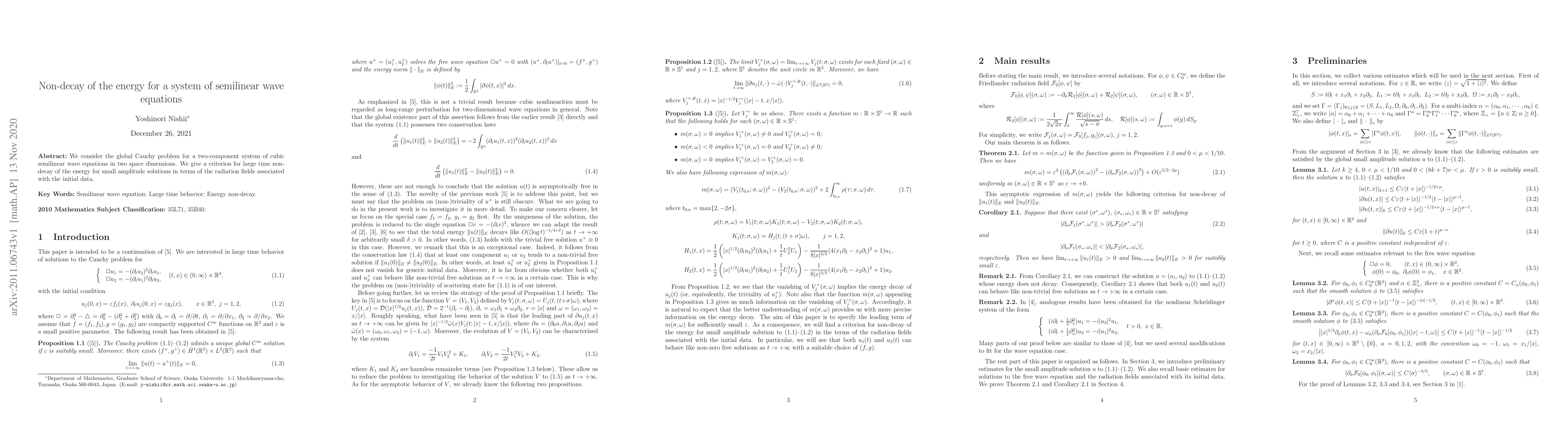 Thumbnail for Non-decay of the energy for a system of semilinear wave equations