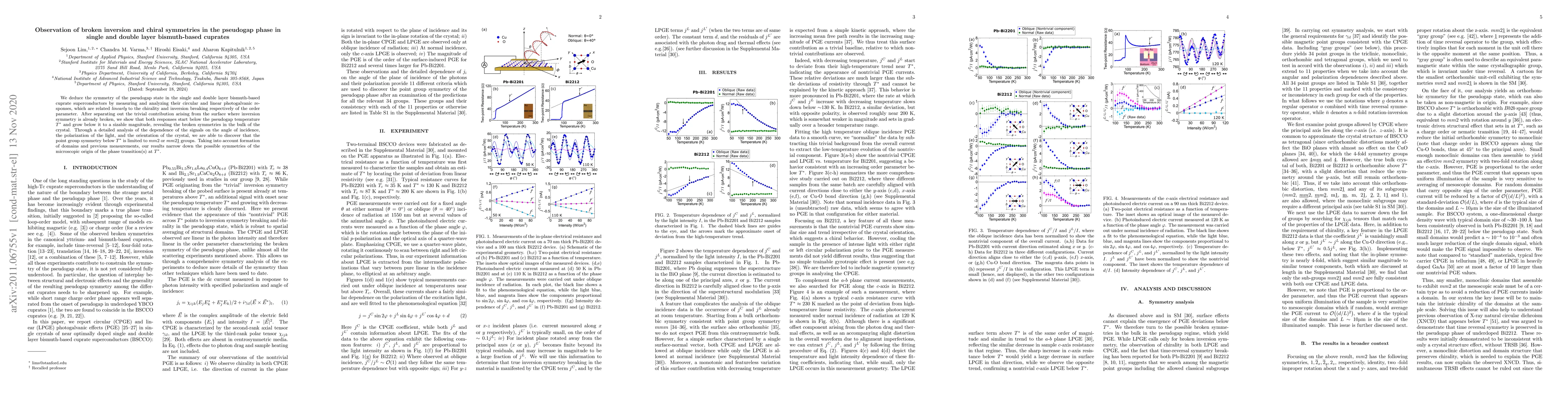 Thumbnail for Observation of broken inversion and chiral symmetries in the pseudogap
  phase in single and double layer bismuth-based cuprates