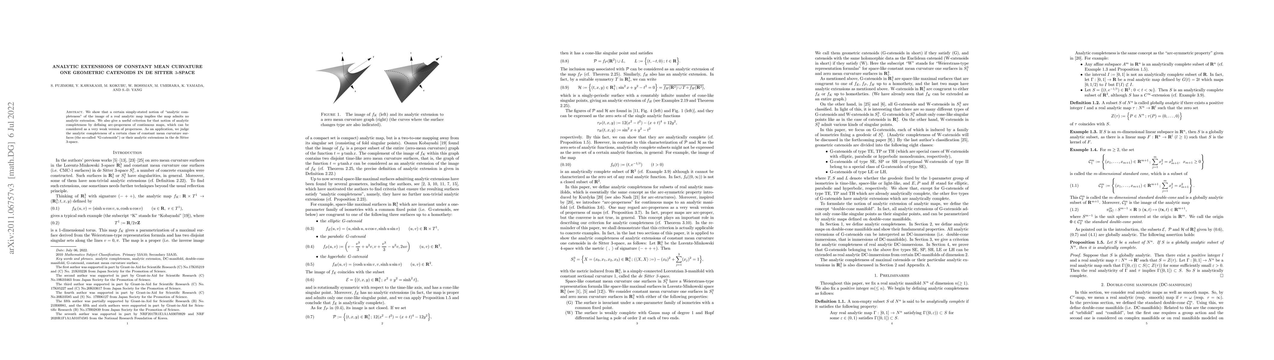 Thumbnail for Analytic extensions of constant mean curvature one geometric catenoids
  in de Sitter 3-space