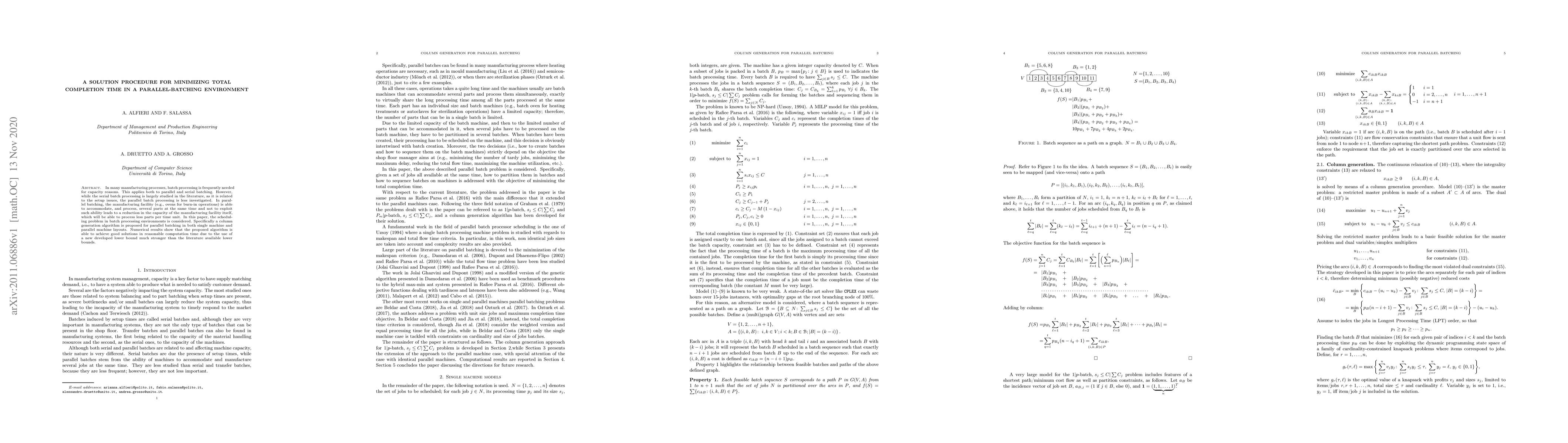 Thumbnail for A solution procedure for minimizing total completion time in a
  parallel-batching environment