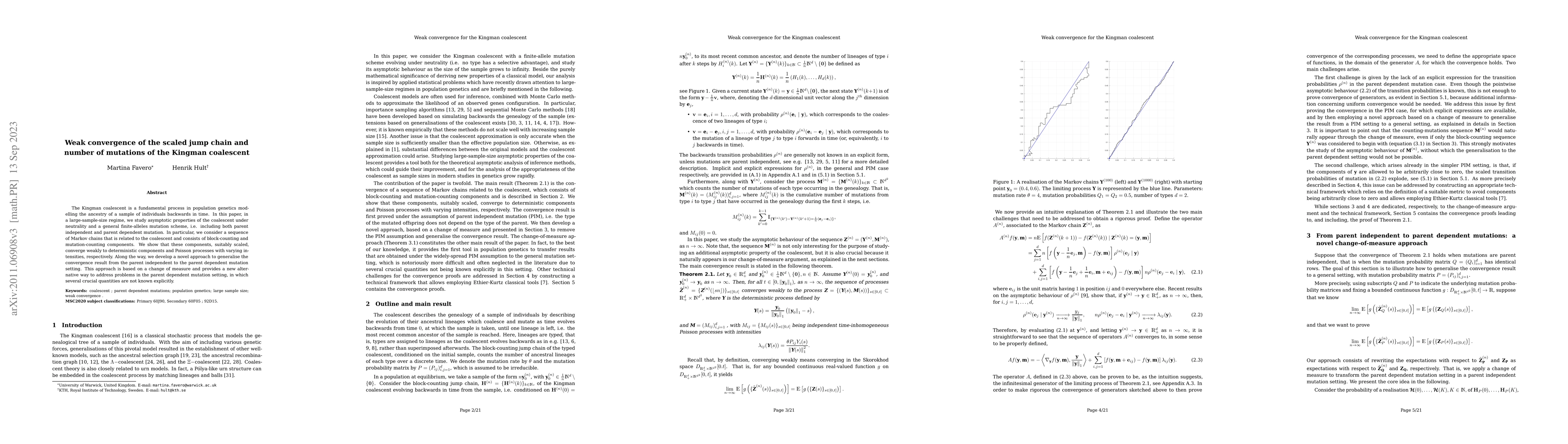 Thumbnail for Weak convergence of the scaled jump chain and number of mutations of the
  Kingman coalescent