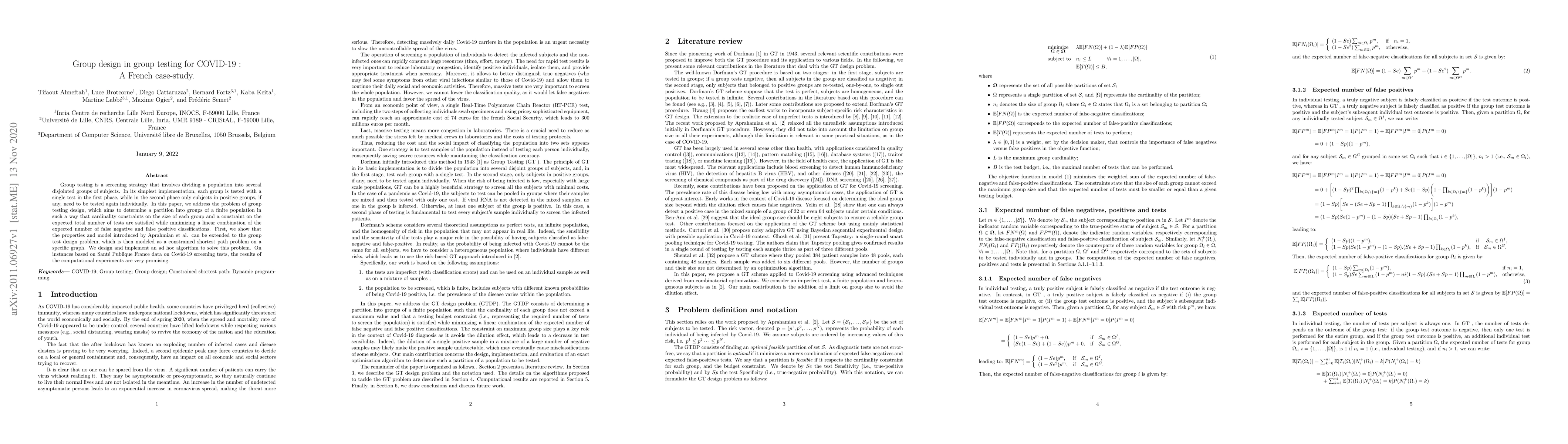 Thumbnail for Group design in group testing for COVID-19 : A French case-study