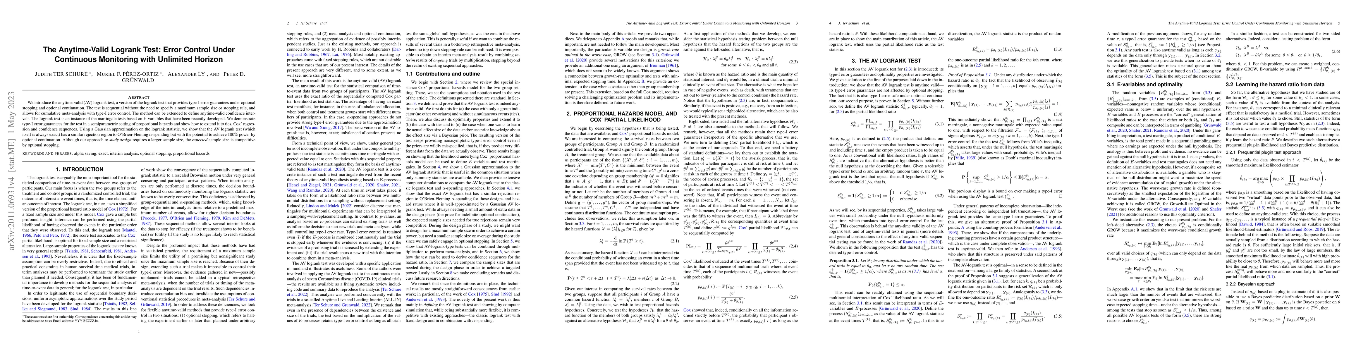 Thumbnail for The Anytime-Valid Logrank Test: Error Control Under Continuous
  Monitoring with Unlimited Horizon