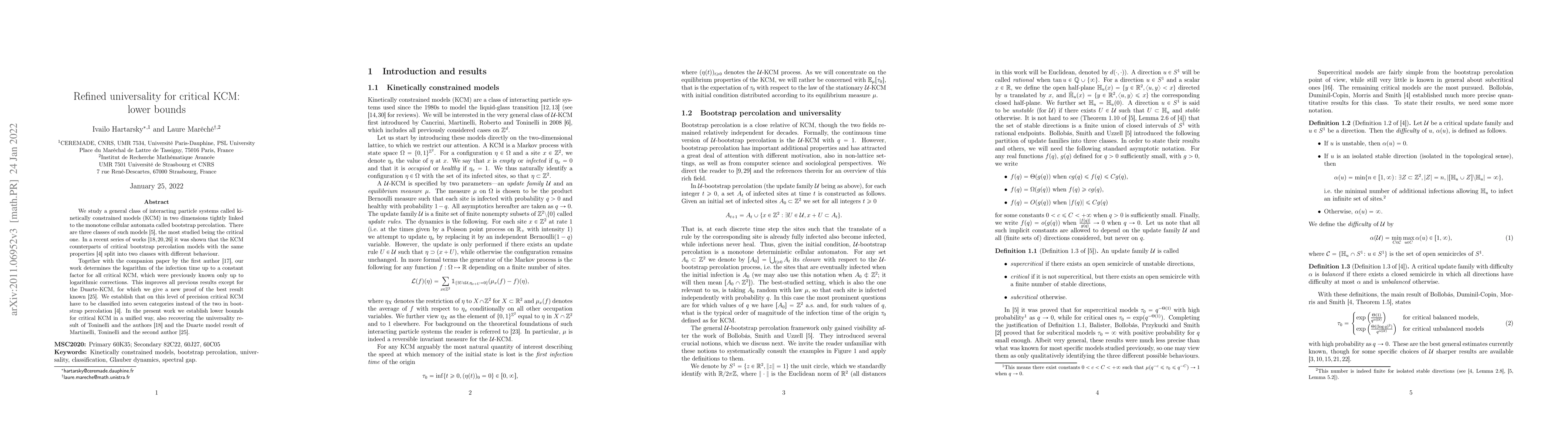 Thumbnail for Refined universality for critical KCM: lower bounds
