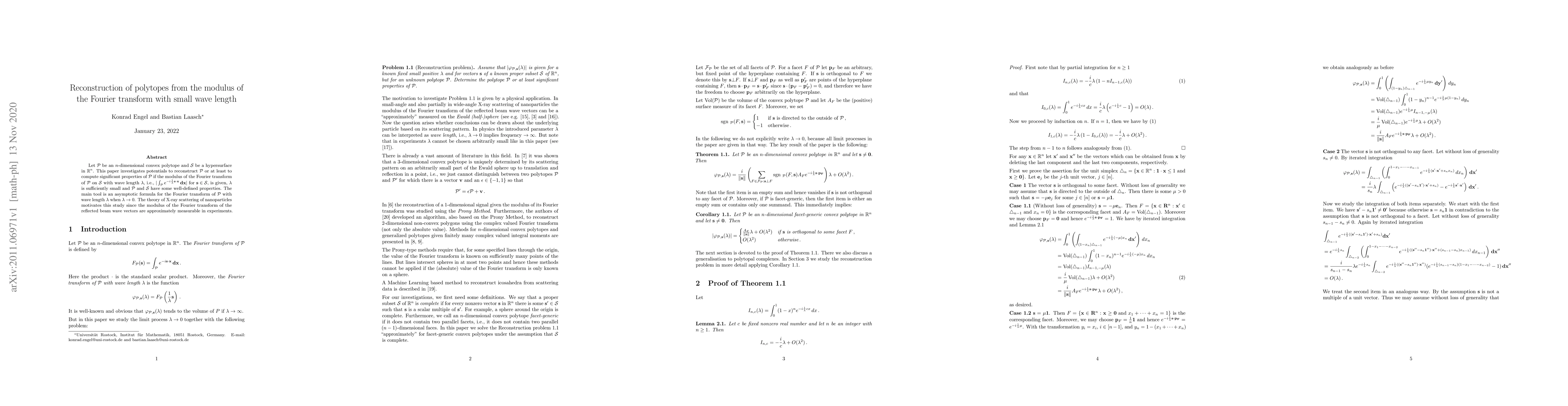 Thumbnail for Reconstruction of polytopes from the modulus of the Fourier transform
  with small wave length