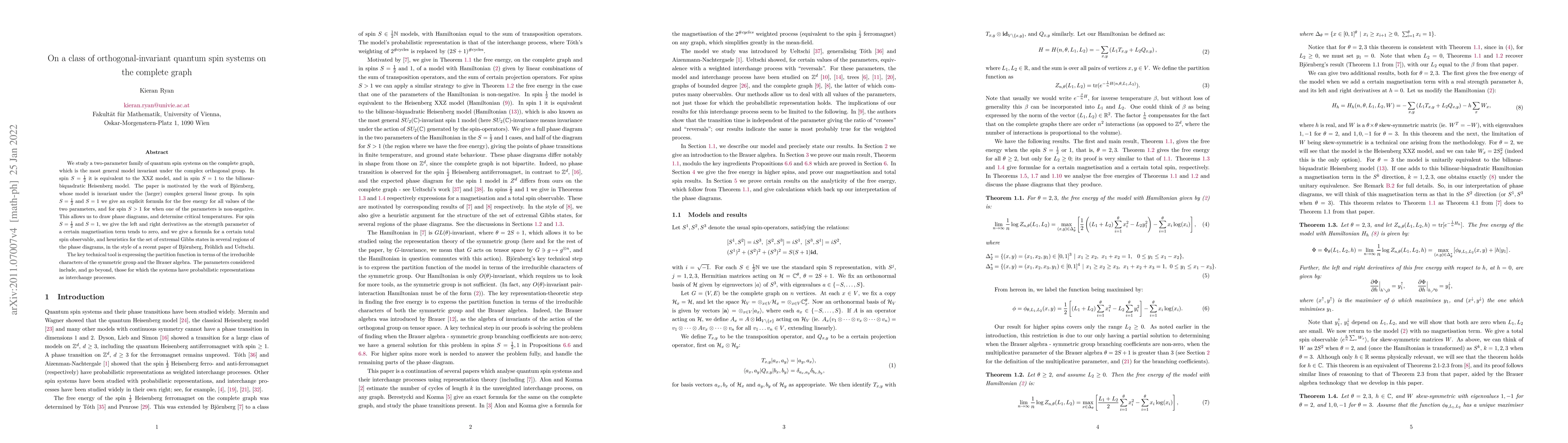 Thumbnail for On a class of orthogonal-invariant quantum spin systems on the complete
  graph