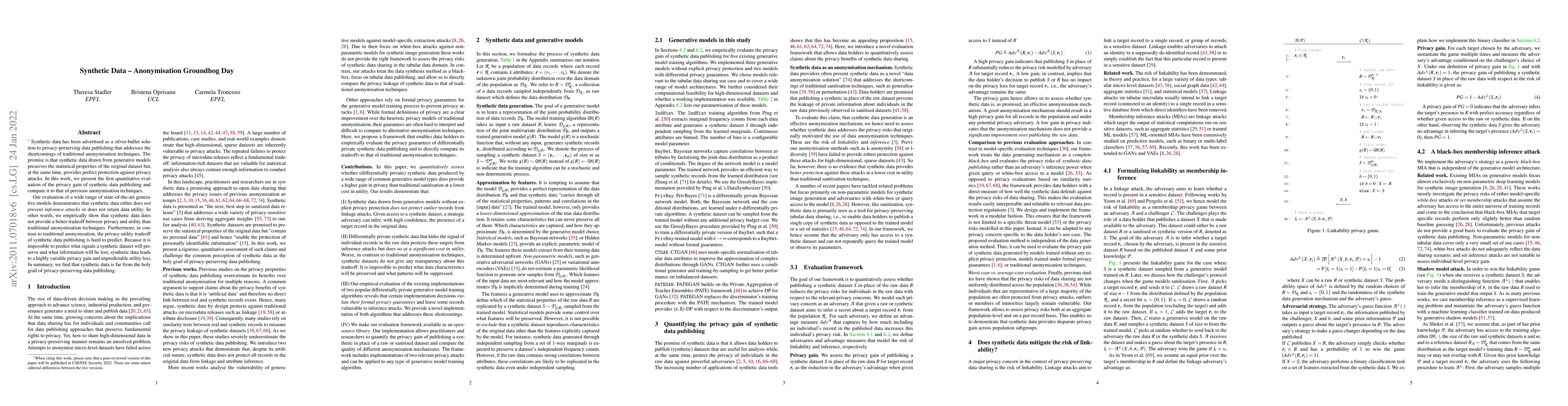 Thumbnail for Synthetic Data -- Anonymisation Groundhog Day