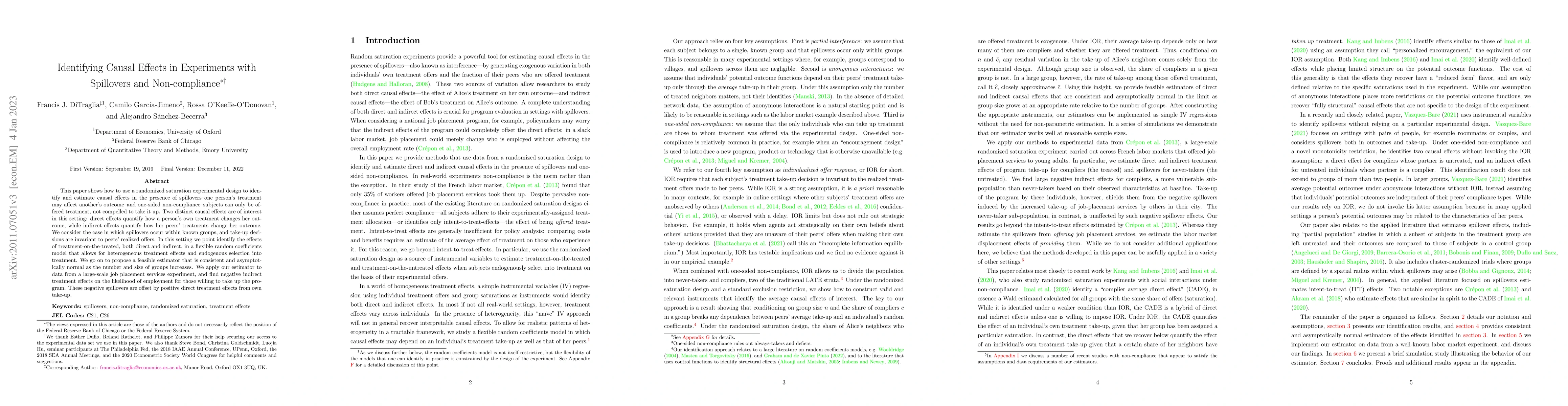 Thumbnail for Identifying Causal Effects in Experiments with Spillovers and
  Non-compliance