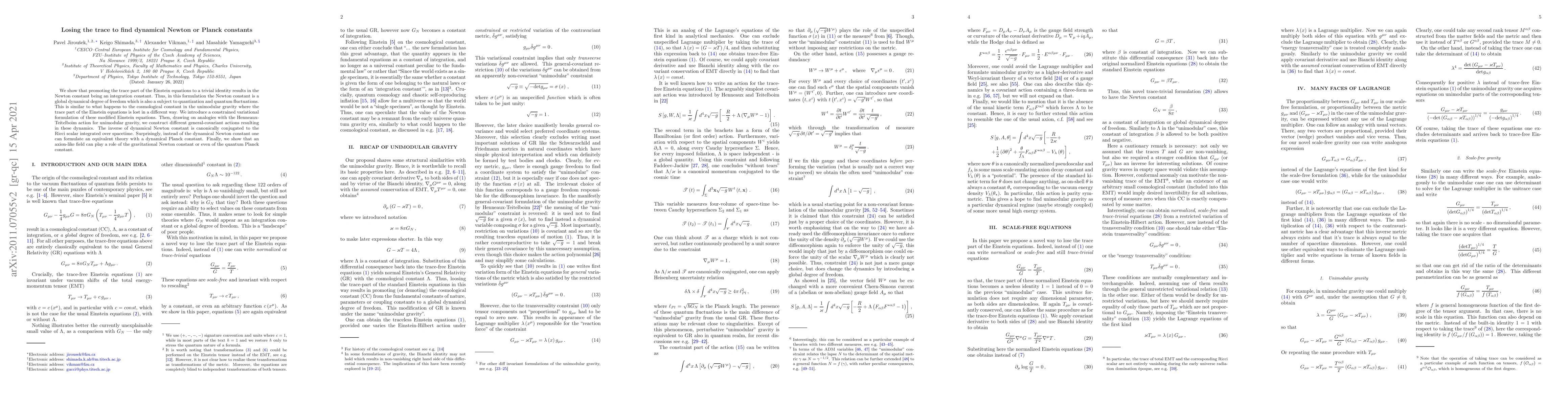Thumbnail for Losing the trace to find dynamical Newton or Planck constants
