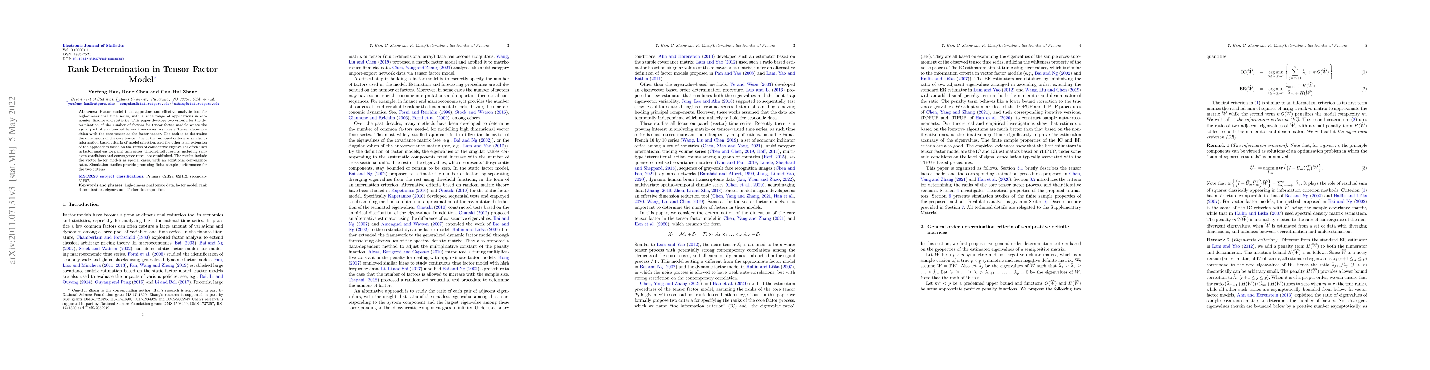 Thumbnail for Rank Determination in Tensor Factor Model