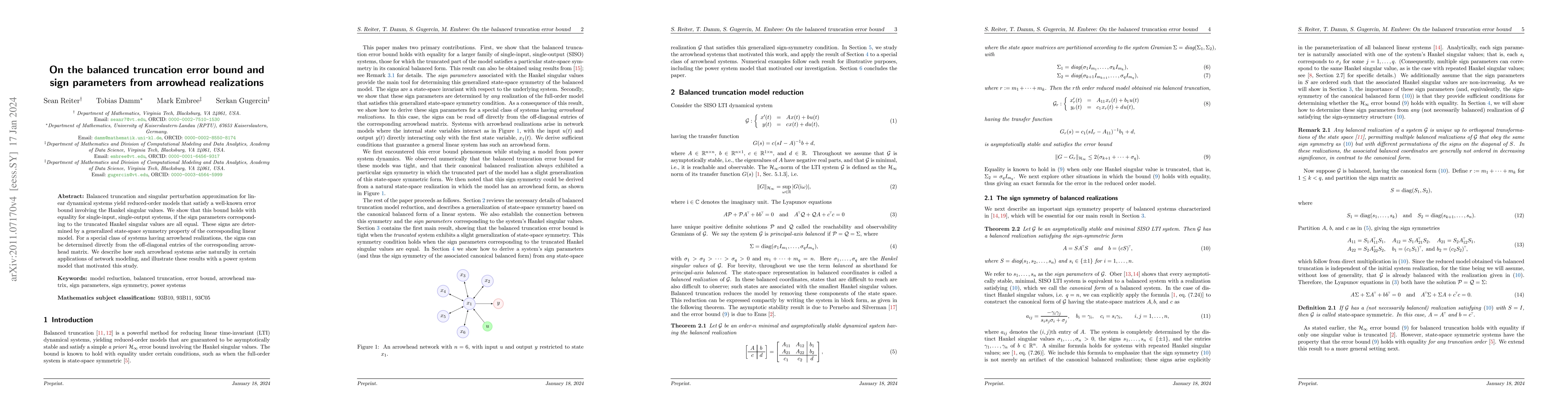 Thumbnail for On the balanced truncation error bound and sign parameters from
  arrowhead realizations