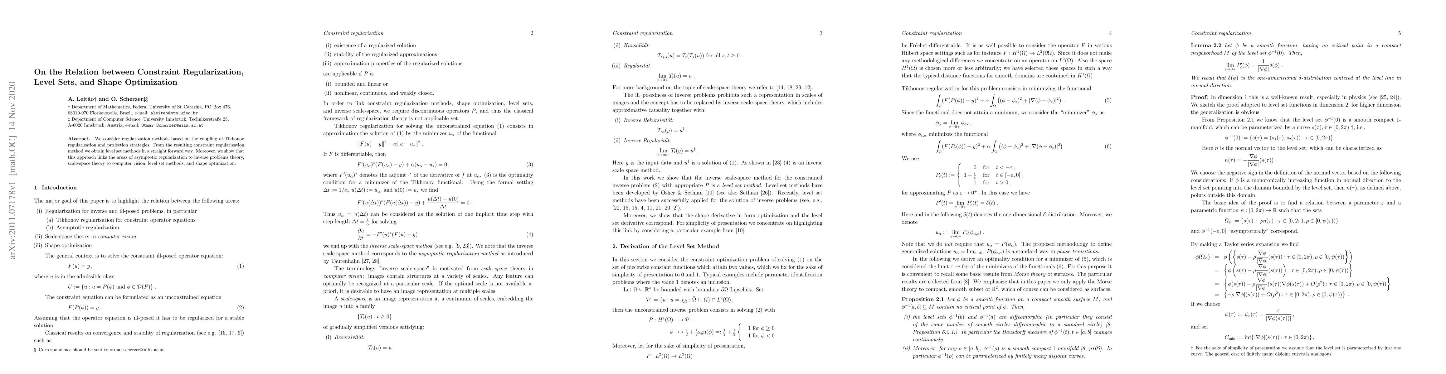 Thumbnail for On the relation between constraint regularization, level sets, and shape
  optimization
