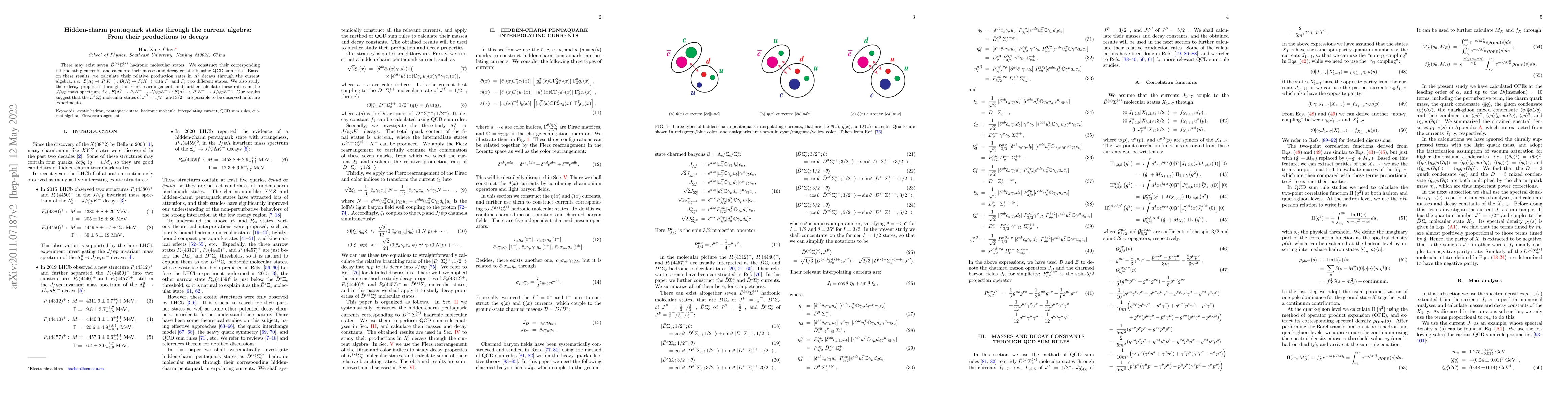 Thumbnail for Hidden-charm pentaquark states through the current algebra: From their
  productions to decays