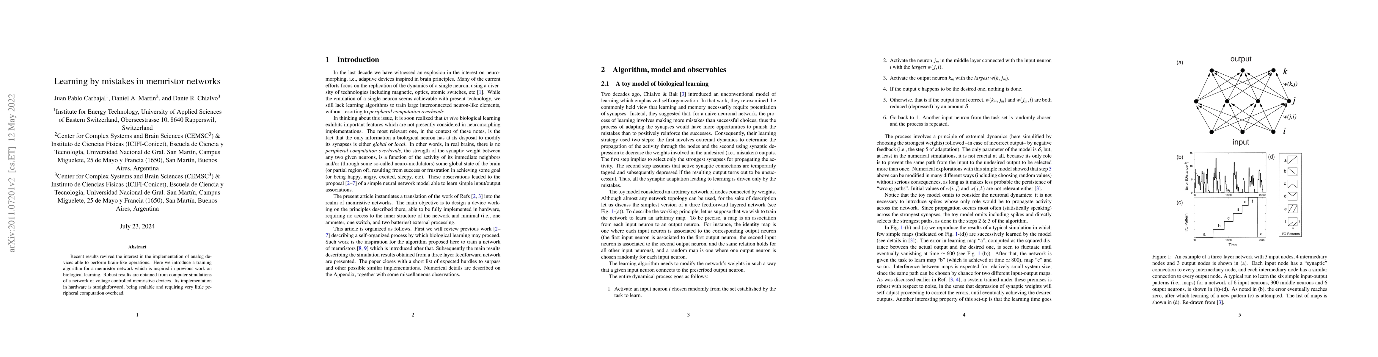 Thumbnail for Learning by mistakes in memristor networks