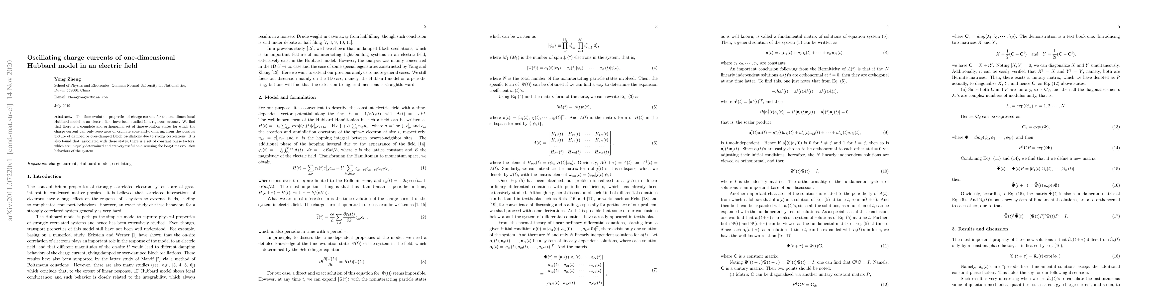 Thumbnail for Oscillating charge currents of one-dimensional Hubbard model in an
  electric field