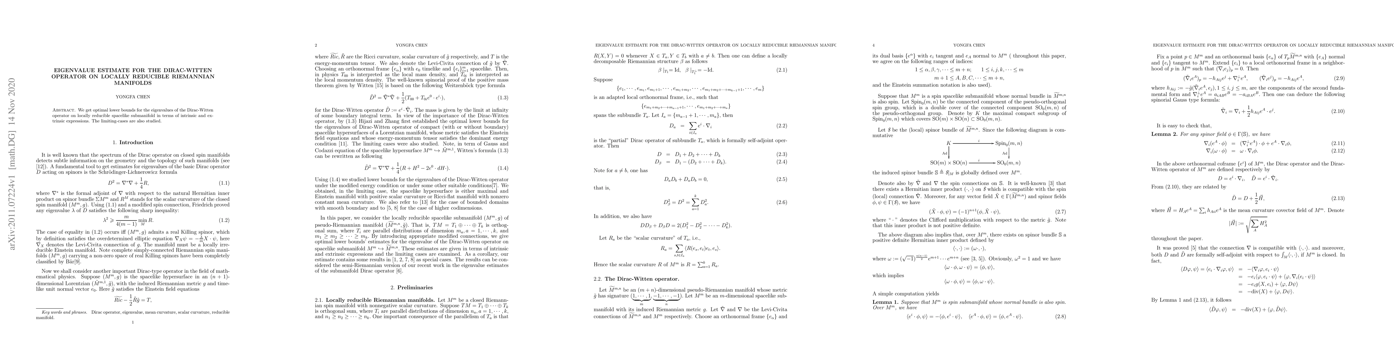 Thumbnail for Eigenvalue estimate for the Dirac-Witten operator on locally reducible
  Riemannian manifolds