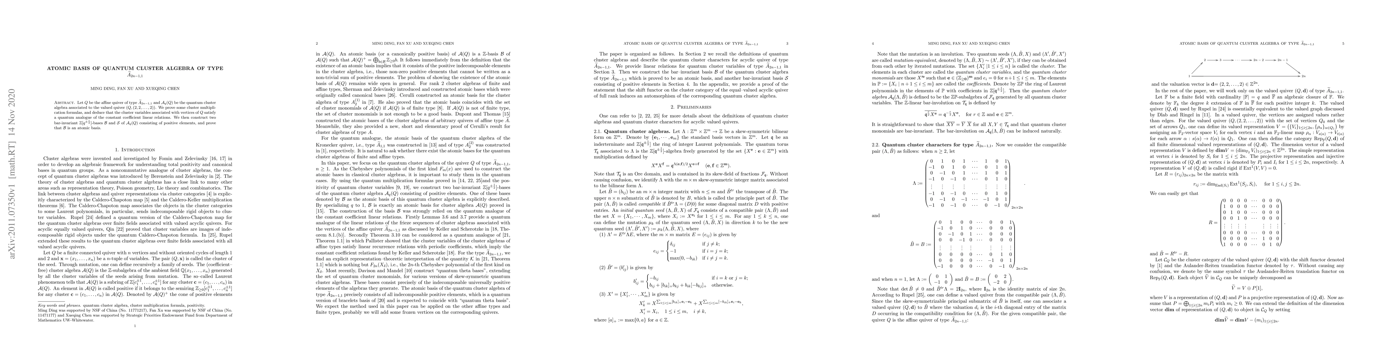 Thumbnail for Atomic basis of quantum cluster algebra of type $\widetilde{A}_{2n-1,1}$