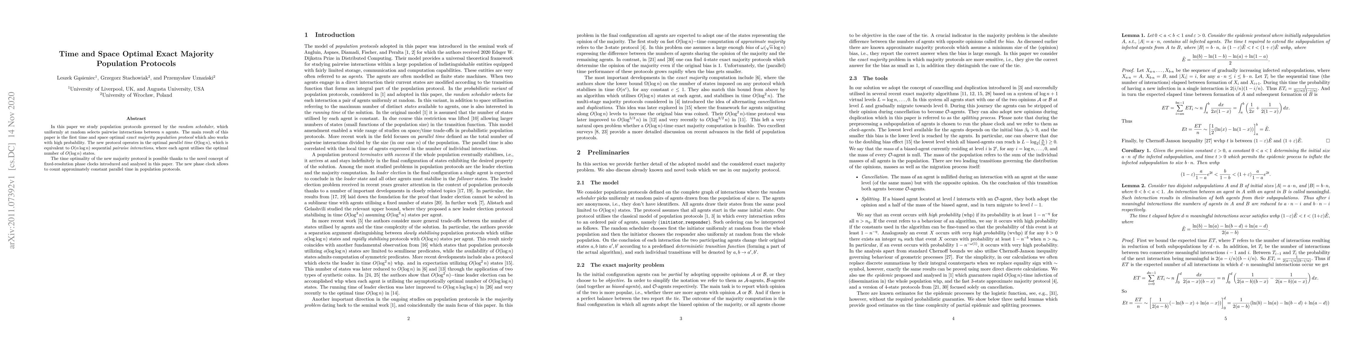Thumbnail for Time and Space Optimal Exact Majority Population Protocols