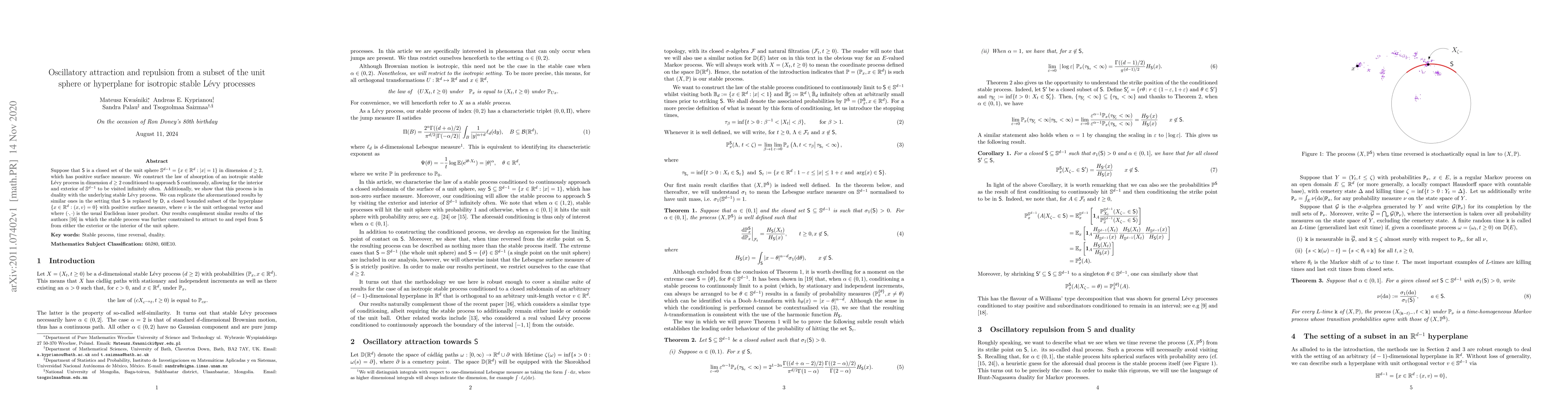 Thumbnail for Oscillatory attraction and repulsion from a subset of the unit sphere or
  hyperplane for isotropic stable L\'evy processes