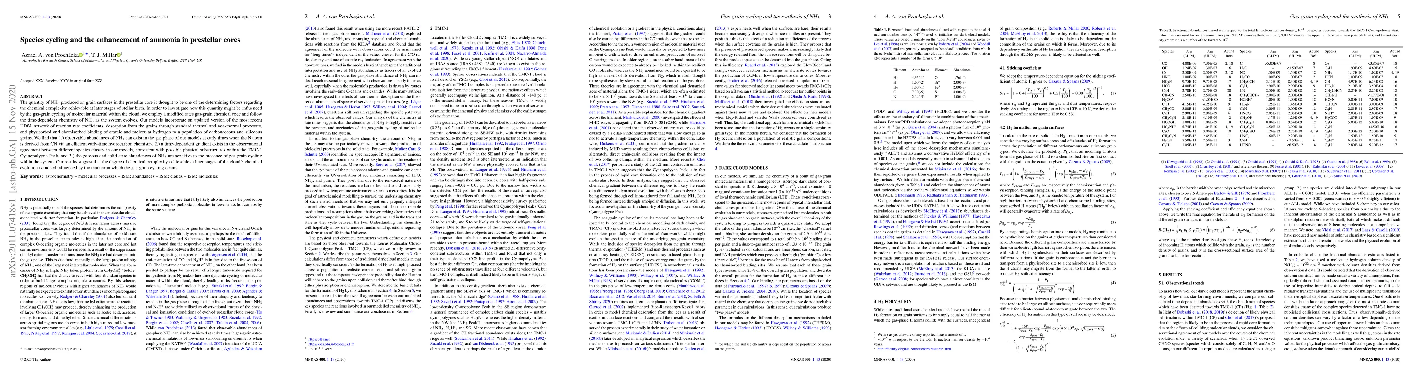Thumbnail for Species cycling and the enhancement of ammonia in prestellar cores