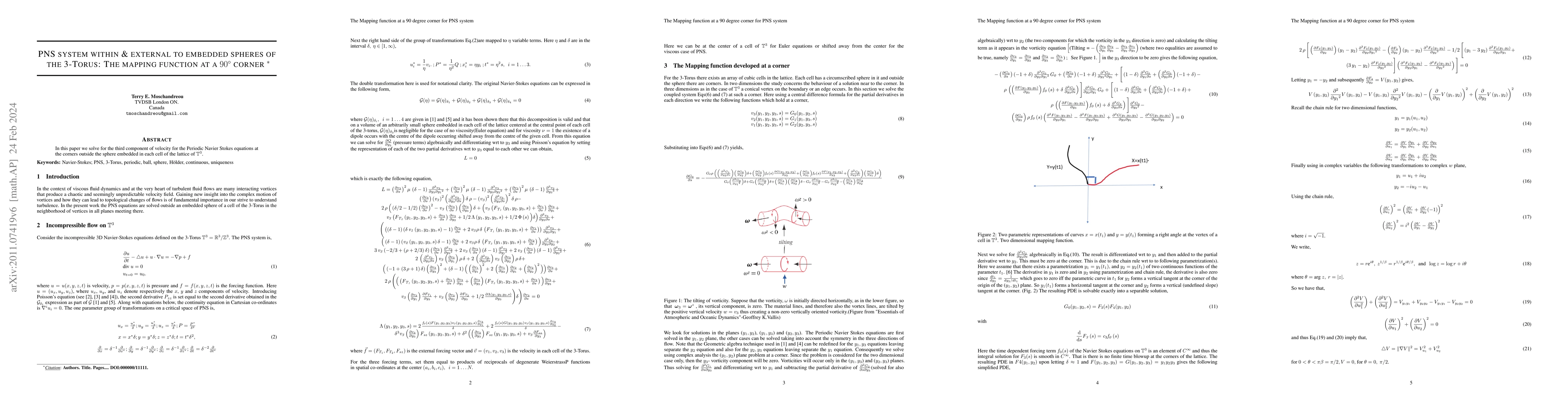 Thumbnail for Periodic Navier Stokes Equations: PNS system within & external to
  embedded spheres of the 3-Torus: The mapping function at a 90 degree corner