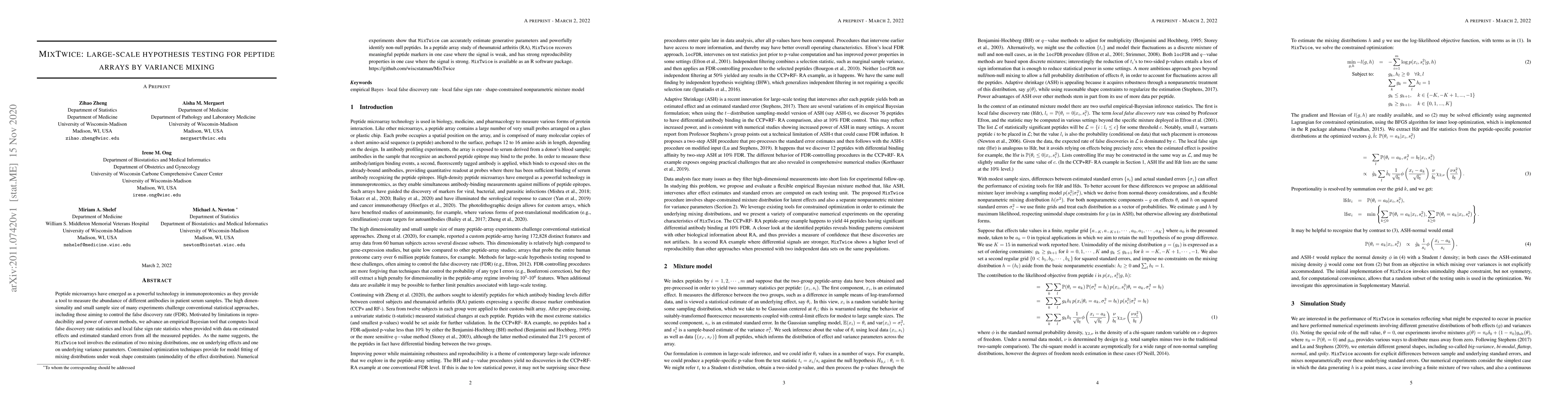 Thumbnail for MixTwice: large-scale hypothesis testing for peptide arrays by variance
  mixing