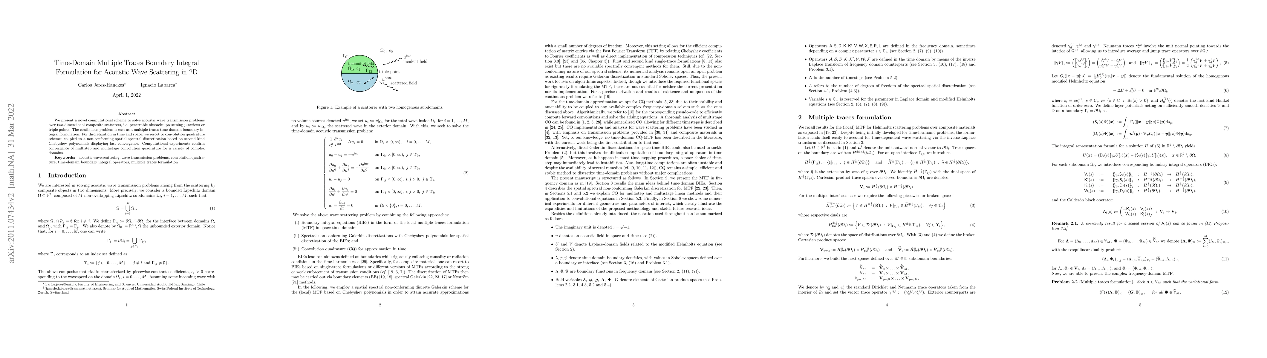 Thumbnail for Time-Domain Multiple Traces Boundary Integral Formulation for Acoustic
  Wave Scattering in 2D