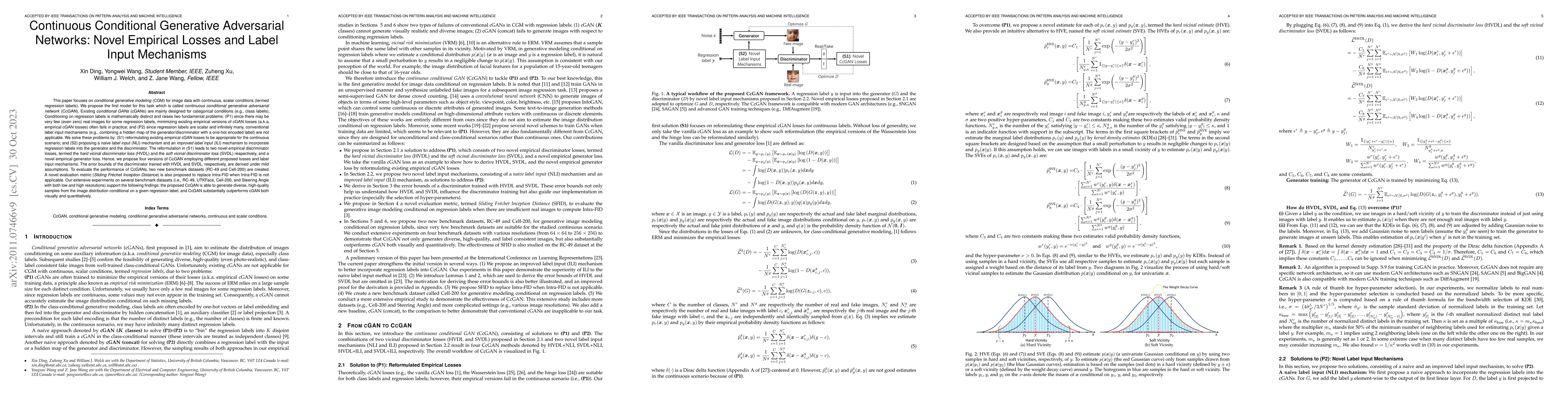 Thumbnail for Continuous Conditional Generative Adversarial Networks: Novel Empirical
  Losses and Label Input Mechanisms