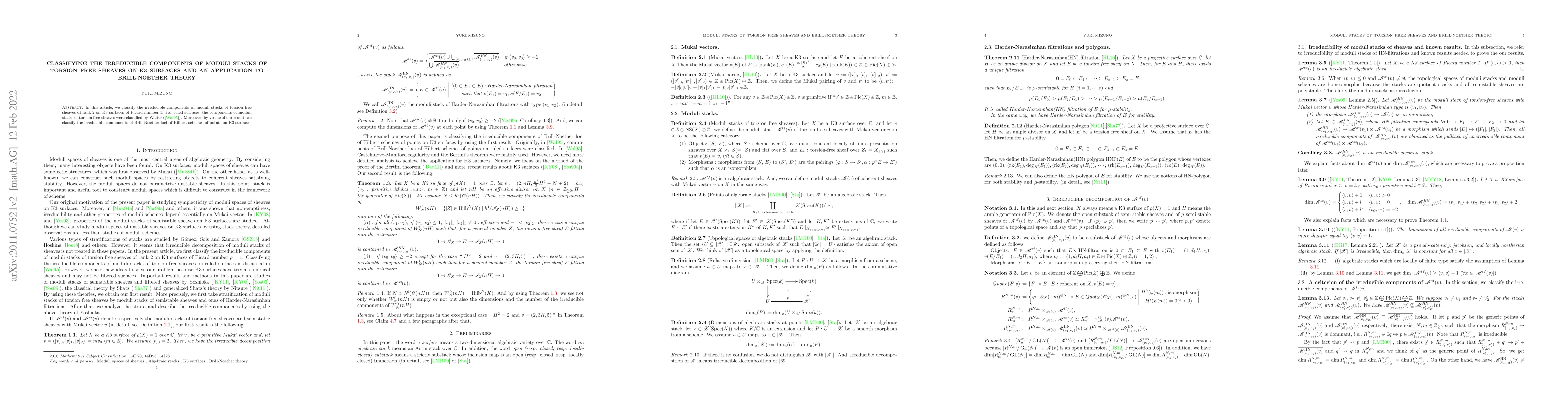 Thumbnail for Classifying the irreducible components of moduli stacks of torsion free
  sheaves on K3 surfaces and an application to Brill-Noether theory