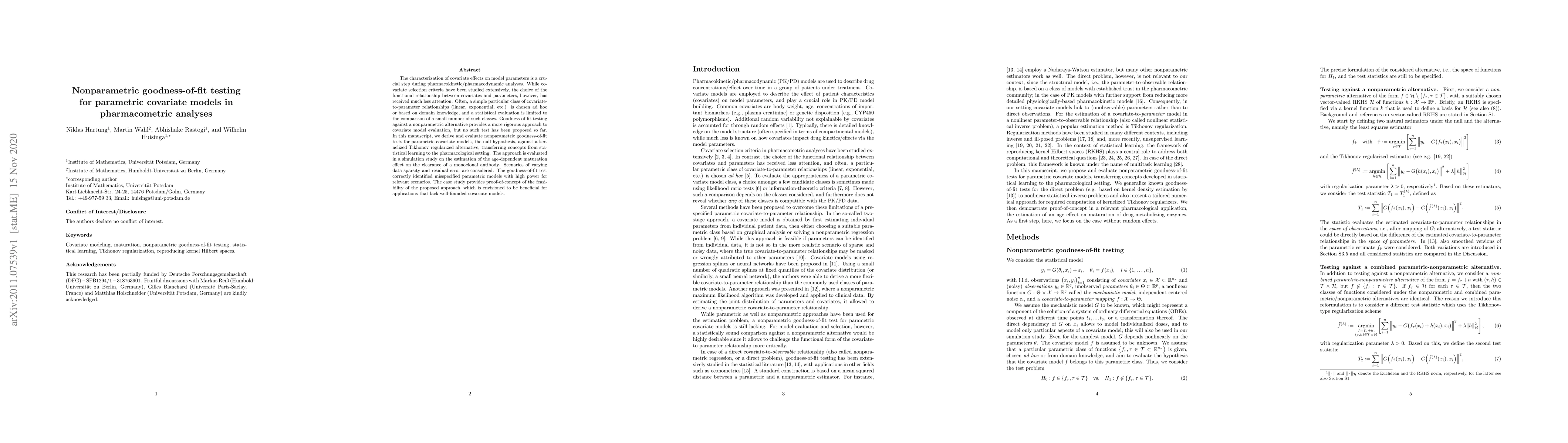 Thumbnail for Nonparametric goodness-of-fit testing for parametric covariate models in
  pharmacometric analyses